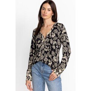 Johnny Was Noah Henley Long Sleeve Top Black Cream Size Medium